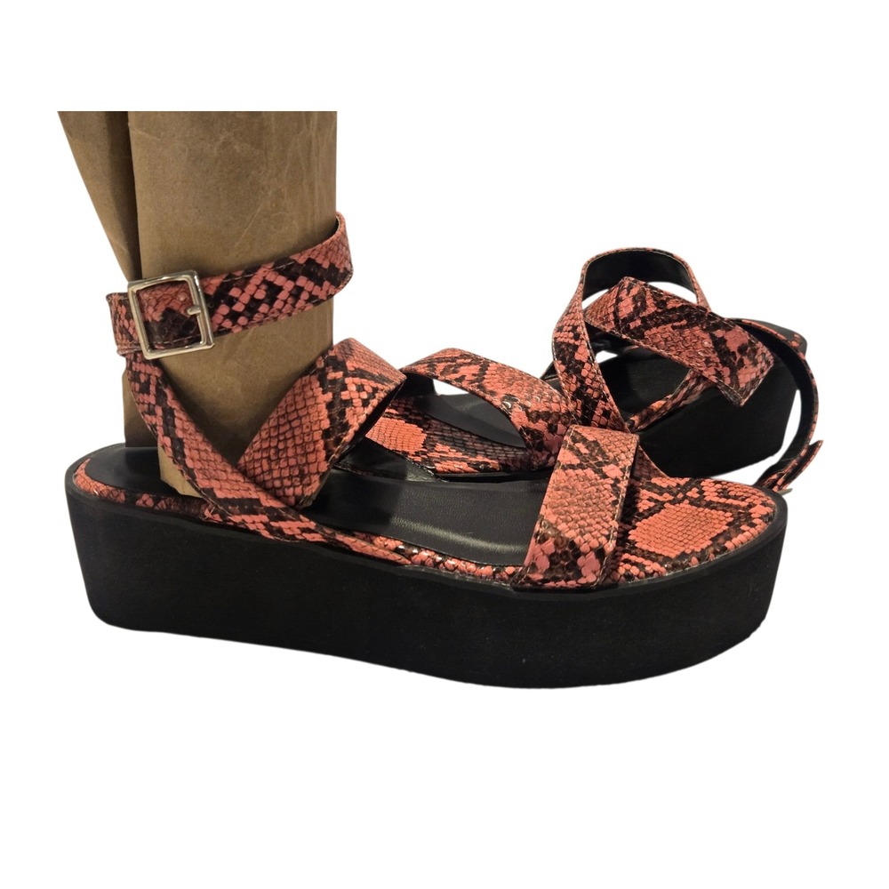 Simmi London Mazey Black & Pink Snake Effect Flatform Sandals
